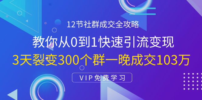 12节社群成交全攻略：从0到1快速引流变现，3天裂变300个群一晚成交103万-无痕资源库