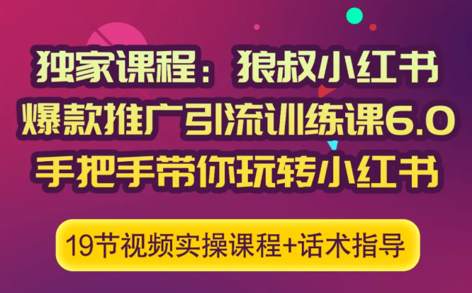 狼叔小红书爆款推广引流训练课6.0，手把手带你玩转小红书-无痕资源库
