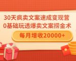 30天疯卖文案速成变现营，0基础玩透爆卖文案捞金术！每月增收20000+-无痕资源库
