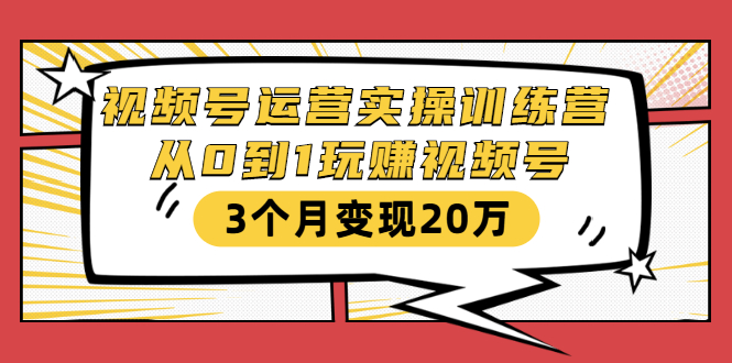 视频号运营实操训练营:从0到1玩赚视频号,3个月变现20万-无痕资源库