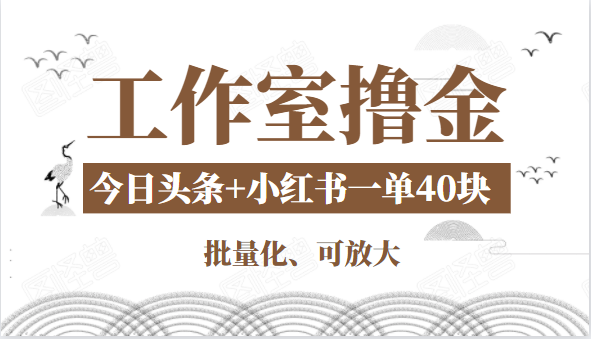 工作室撸金二件套：撸今日头条原创收益+小红书一单利润40块项目-无痕资源库