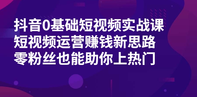 抖音0基础短视频实战课，短视频运营赚钱新思路，零粉丝也能助你上热门-无痕资源库