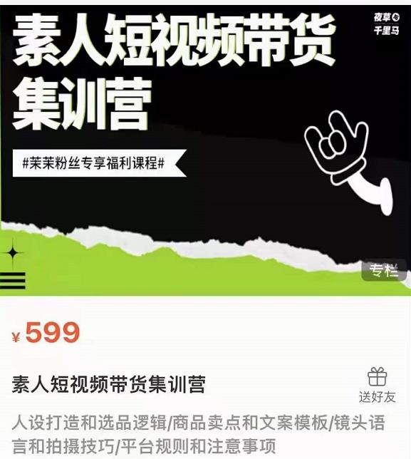 夜草与千里马素人短视频带货集训营，薛辉团队价值599-无痕资源库