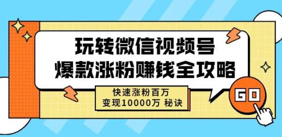 玩转微信视频号爆款涨粉赚钱全攻略,快速涨粉百万变现万元秘诀-无痕资源库