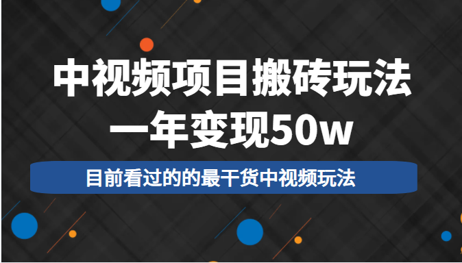 中视频项目搬砖玩法，一年变现50w，目前看过的的最干货中视频玩法-无痕资源库