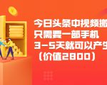 今日头条中视频搬运项目，只需要一部手机3-5天就可以产生利润（价值2800元）-无痕资源库