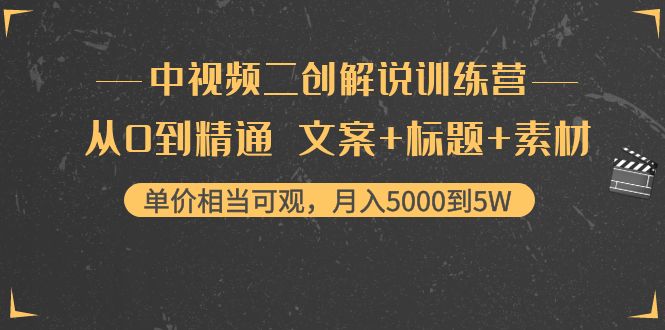 中视频二创解说训练营：从0到精通 文案+标题+素材、月入5000到5W-无痕资源库