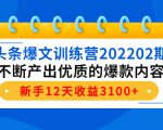 头条爆文训练营202202期，不断产出优质的爆款内容，新手12天收益3100+-无痕资源库