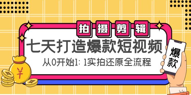 七天打造爆款短视频：拍摄+剪辑实操，从0开始1:1实拍还原实操全流程-无痕资源库