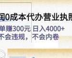 高利润0成本代办营业执照项目：一单赚300元日入4000+不会违规，不会内卷-无痕资源库