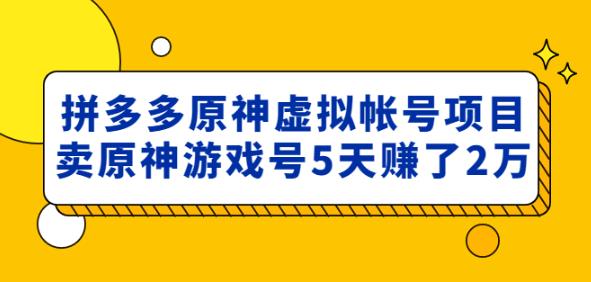 外面卖2980的拼多多原神虚拟帐号项目：卖原神游戏号5天赚了2万-无痕资源库