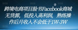 跨境电商项目脸书Facebook商城无货源，低投入高利润，熟练操作后月收入不会低于1W-3W-无痕资源库