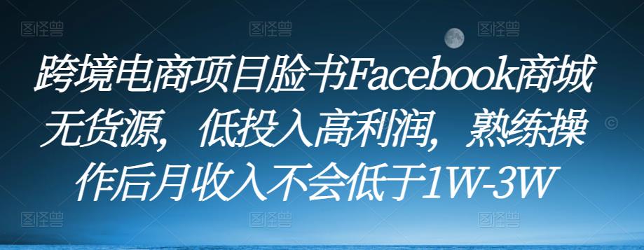 跨境电商项目脸书Facebook商城无货源，低投入高利润，熟练操作后月收入不会低于1W-3W-无痕资源库