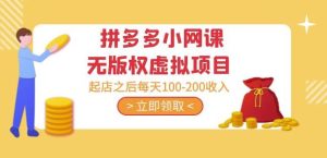 黄岛主·拼多多小网课无版权虚拟项目分享课：起店之后每天100-200收入-无痕资源库