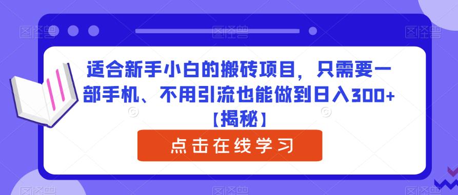 适合新手小白的搬砖项目，只需要一部手机、不用引流也能做到日入300+【揭秘】-无痕资源库