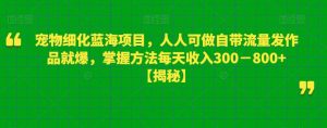 宠物细化蓝海项目，人人可做自带流量发作品就爆，掌握方法每天收入300－800+【揭秘】-无痕资源库