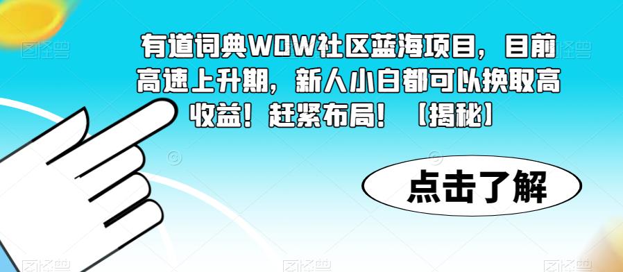 有道词典WOW社区蓝海项目，目前高速上升期，新人小白都可以换取高收益！赶紧布局！【揭秘】-无痕资源库