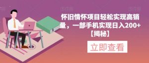 怀旧情怀项目轻松实现高销量,一部手机实现日入200+【揭秘】-无痕资源库