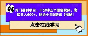 冷门暴利项目，十分钟五个原创视频，轻松日入600+，适合小白0基础【揭秘】-无痕资源库
