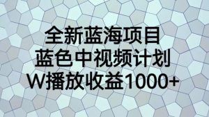 全新蓝海项目，蓝色中视频计划，1W播放量1000+【揭秘】-无痕资源库