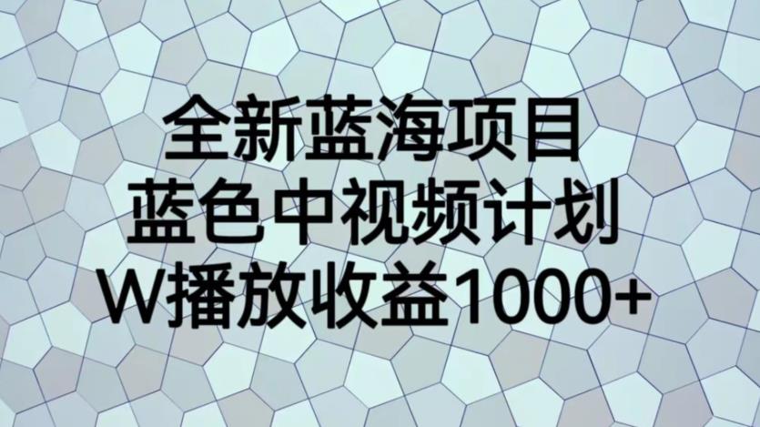 全新蓝海项目，蓝色中视频计划，1W播放量1000+【揭秘】-无痕资源库