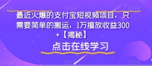 最近火爆的支付宝短视频项目,只需要简单的搬运,1万播放收益300+【揭秘】-无痕资源库