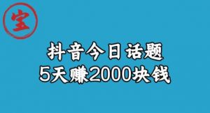 宝哥·风向标发现金矿，抖音今日话题玩法，5天赚2000块钱【拆解】-无痕资源库