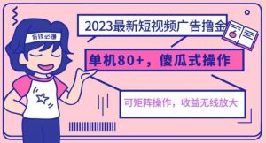 2023最新玩法短视频广告撸金，亲测单机收益80+，可矩阵，傻瓜式操作，小白可上手【揭秘】-无痕资源库