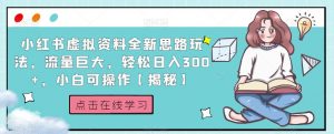 小红书虚拟资料全新思路玩法，流量巨大，轻松日入300+，小白可操作【揭秘】-无痕资源库