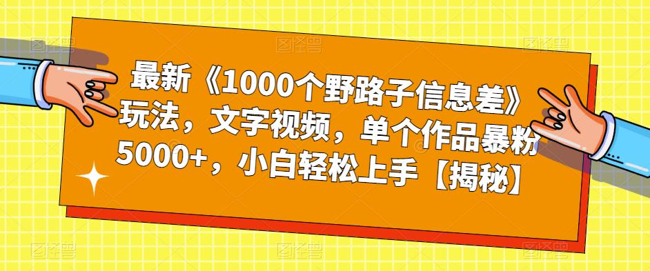 最新《1000个野路子信息差》玩法，文字视频，单个作品暴粉5000+，小白轻松上手【揭秘】-无痕资源库