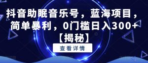 抖音助眠音乐号,蓝海项目,简单暴利,0门槛日入300+【揭秘】-无痕资源库