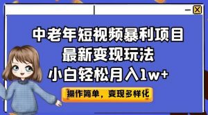中老年短视频暴利项目最新变现玩法，小白轻松月入1w+【揭秘】-无痕资源库