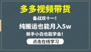 多多视频带货，备战双十一，纯搬运也能月入5w，新手小白也能学会-无痕资源库
