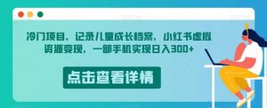 冷门项目，记录儿童成长档案，小红书虚拟资源变现，一部手机实现日入300+【揭秘】-无痕资源库