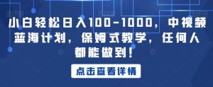 小白轻松日入100-1000，中视频蓝海计划，保姆式教学，任何人都能做到！【揭秘】-无痕资源库