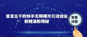 首发五千的快手无限曝光引流创业粉精准粉揭秘-无痕资源库