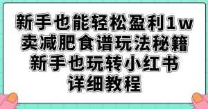 新手也能轻松盈利1w,卖减肥食谱玩法秘籍,新手也玩转小红书详细教程【揭秘】-无痕资源库