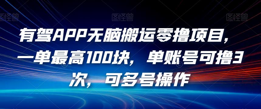 有驾APP无脑搬运零撸项目,一单最高100块,单账号可撸3次,可多号操作【揭秘】-无痕资源库