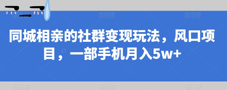 同城相亲的社群变现玩法，风口项目，一部手机月入5w+【揭秘】-无痕资源库