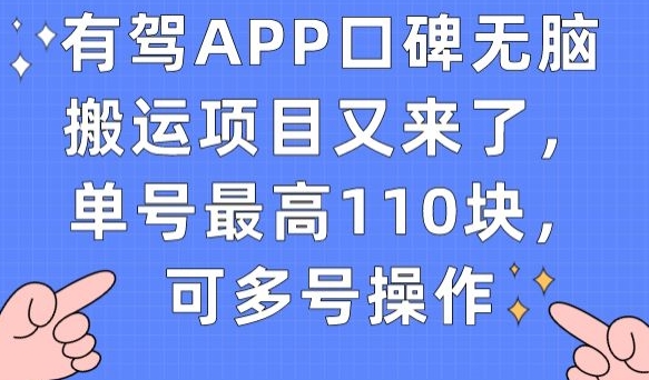 有驾APP口碑无脑搬运项目又来了，单号最高110块，可多号操作-无痕资源库