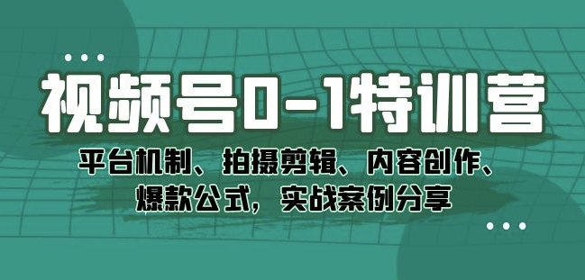 视频号0-1特训营：平台机制、拍摄剪辑、内容创作、爆款公式，实战案例分享-无痕资源库