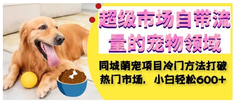 超级市场自带流量的宠物领域，同城萌宠项目冷门方法打破热门市场，小白轻松600+-无痕资源库