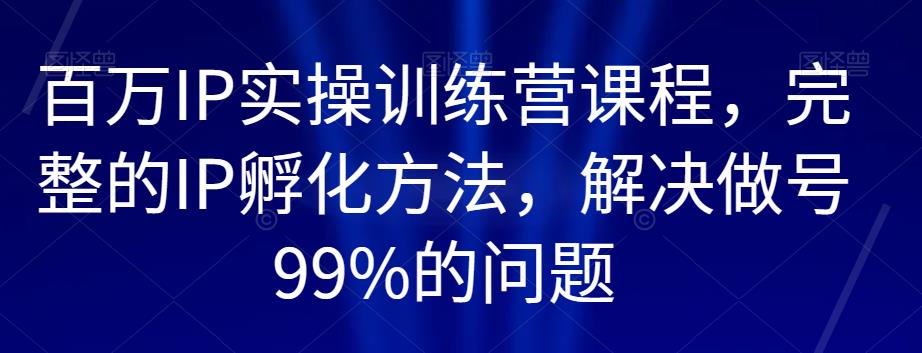百万IP实操训练营课程,完整的IP孵化方法,解决做号99%的问题-无痕资源库
