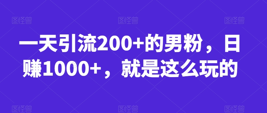 一天引流200+的男粉,日赚1000+,就是这么玩的【揭秘】-无痕资源库