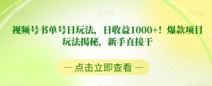 视频号书单号日玩法，日收益1000+！爆款项目玩法揭秘，新手直接干【揭秘】-无痕资源库