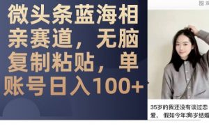 微头条蓝海相亲赛道,无脑复制粘贴,单账号日入100+-无痕资源库