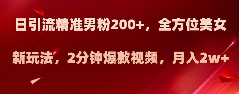 日引流精准男粉200+,全方位美女新玩法,2分钟爆款视频,月入2w+【揭秘】-无痕资源库