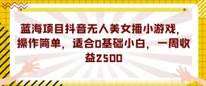 蓝海项目抖音无人美女播小游戏,操作简单,适合0基础小白,一周收益2500【揭秘】-无痕资源库