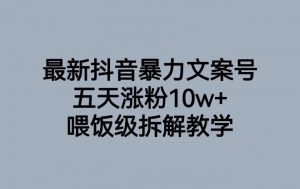 最新抖音暴力文案号，五天涨粉10w+，喂饭级拆解教学-无痕资源库