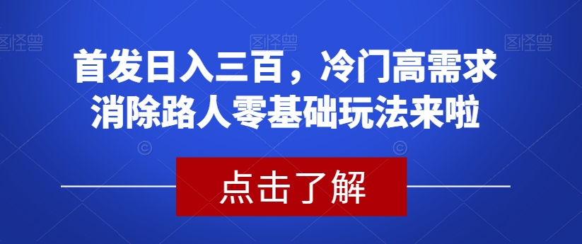 首发日入三百,冷门高需求消除路人零基础玩法来啦【揭秘】-无痕资源库